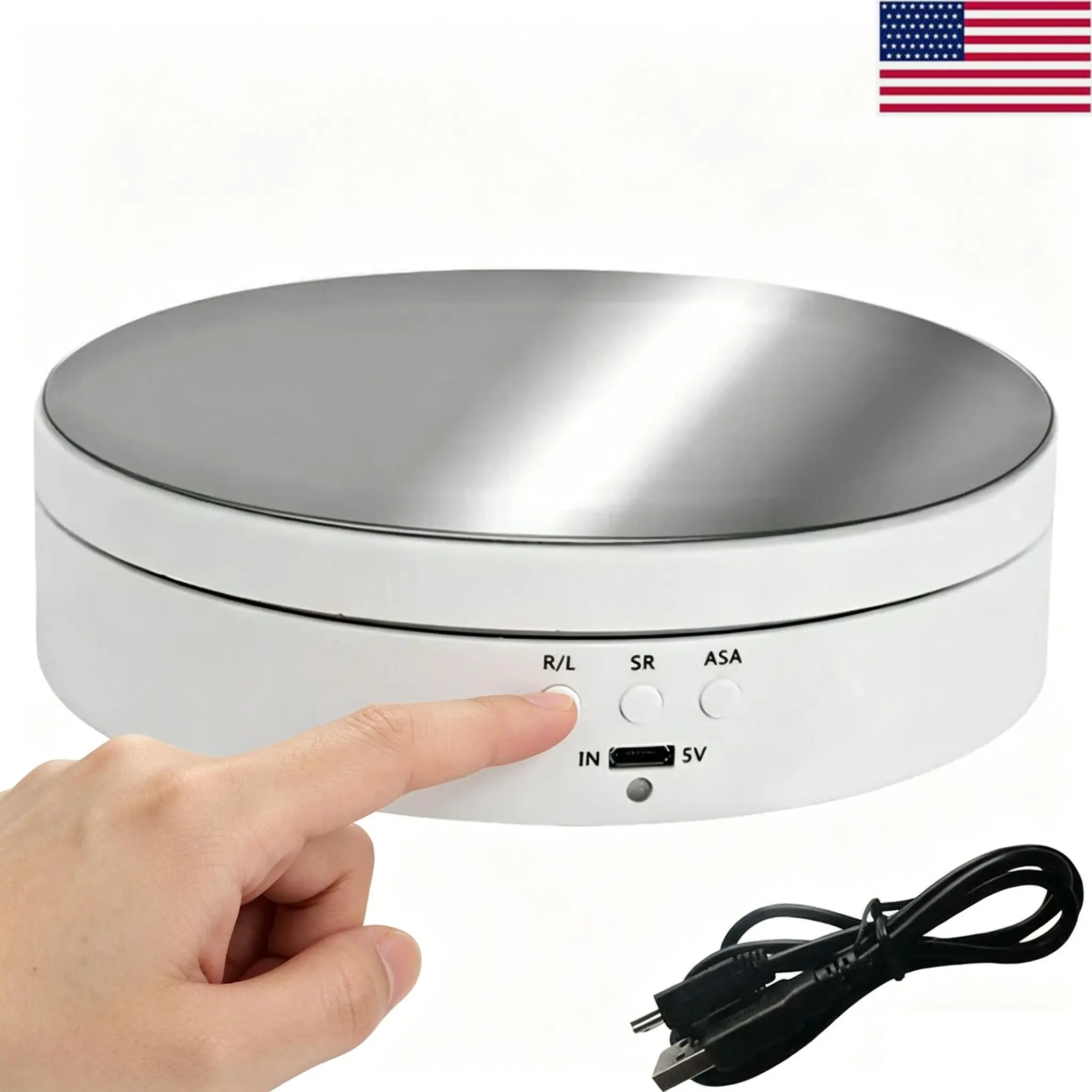 360° Electric Motorized Rotating Display Stand, Jewelry Photography Turntable with 3 Adjustable Speeds & 4 Angles, 6.6lbs Load, Quiet Smooth Operation for Professional & Home Use (White)