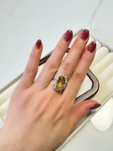 Luxury Citrine Oval Faceted with Adjustable Open S925 Sterling Silver Ring