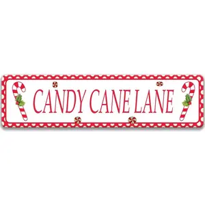 Candy Cane Lane Cute Holiday Decor Aluminum Metal Tin Sign Christmas Goodies Candy Cane Decor Holiday Decor Christmas Food Sign 4x16 Inch Holiday Treat