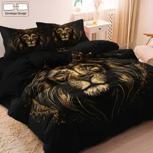 Lion & Crown Print Bedding Duvet Cover Set, Including 1 Duvet Cover & 2 Pillowcase without Filler, Bedding Supplies for Home Bedroom Hotel