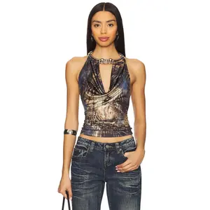 Jaded London Draped Top With Chunky Neck Trim in Multi