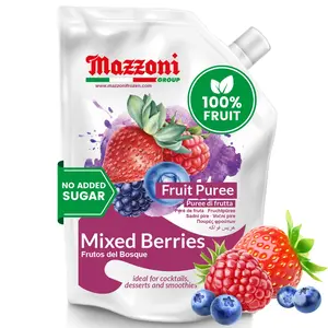 Mazzoni Mixed Berry Juice Puree, 100% Pure Forest Berries, Strawberry, Blueberry, Raspberry, Just Fruit, No Sugar Added, 2.2 lbs (35.2 oz) Real Fruit Mixer for Cocktails, Drinks, Smoothies, Convenient Pouch, Made in Italy