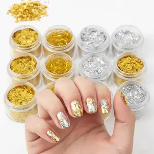 12 Bottles Silvery & Golden Leaf Flakes and Foil Flakes - Metallic Sparkle for Resin Art and Nail Designs, Perfect for Creating Festive Christmas Decor and Holiday Crafts