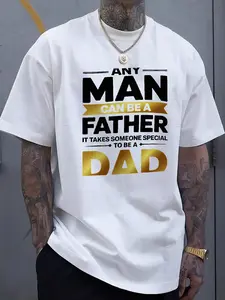 Plus Size - Plus Size - Men'S White T-Shirt - Crew Neck Short Sleeve Shirt with "New Dad" Quote Print, Machine Washable Casual Gift, Father'S Day Present, Symbolic Apparel for Year-Round Wear (Ideal for New Dads)
