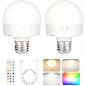 2 Pack Rechargeable Battery Operated Light Bulb with  Control, 350LM Dimmable Detachable LED Bulb with 15 Colors Selectable & 3 Timer, Wireless Puck Light Bulb for Wall Sconce, Non-Hardwired