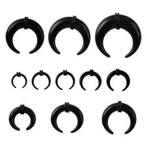 11 Pcs Black Acrylic Crescent Septum Nose Ring Set, Captive Bead Ear Gauges, Hypoallergenic Horn Septum Piercing Jewelry for Men Women