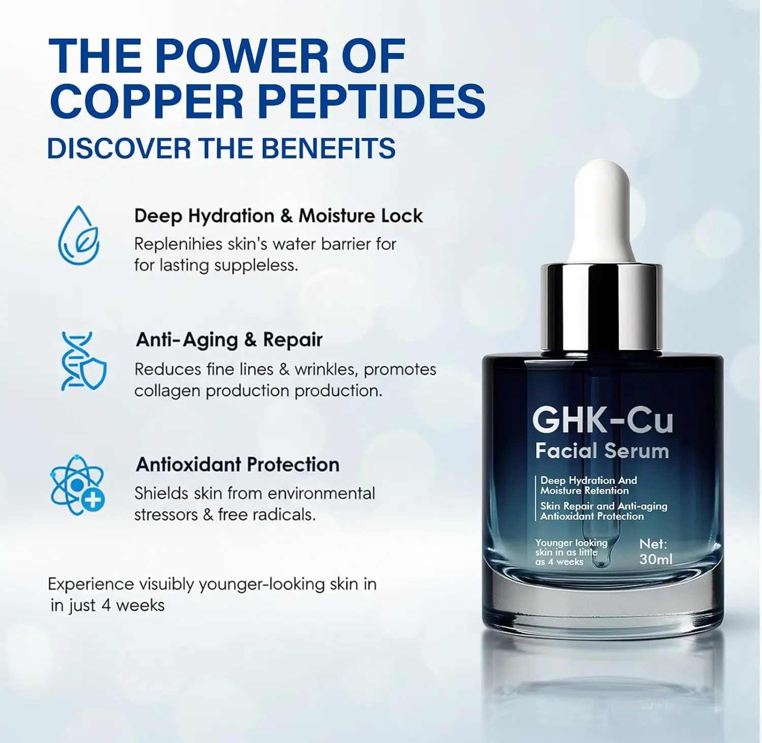GHK-Cu Copper Peptide Anti-Aging Serum Advanced Repair Deep Hydration Youth  Revival 30ml Luxury Facial Serum