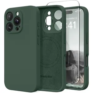 Magnetic for Iphone 16 Pro Max Case, Compatible with Magsafe, [Full Camera Protection][Screen Protector] Silicone Shockproof Protective Phone Case for Iphone 16 Pro Max 6.9", Alpine Green SuydanBox