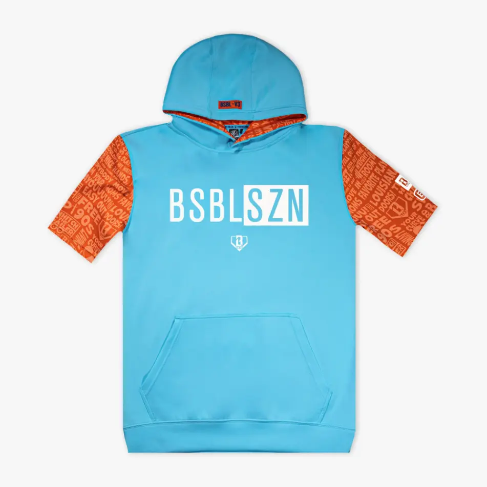 BSBL-SZN Youth Short Sleeve Hoodie V3 - Baseball Graphic Pullover Hooded Top with Kangaroo Pocket