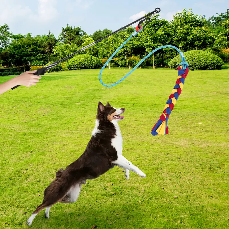 Dog Flirt Pole Toy - Durable Chew Interactive Teaser Wand with Heavy-Duty Rope, Outdoor Training & Backyard Play Toy for Small to Large Dogs, Puppy Enrichment Tool for Tug, Fetch, High Energy Relief