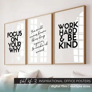 Inspirational Wall Art Digital Print Set of 3, Motivational Quote Posters for Women Office Decor, Uplifting Work Quote Prints, Mindset Art