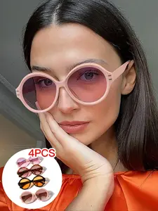 Unisex Vintage Round Frame Sunglasses, Trendy Tinted Lens Sunglasses for Everyday Use, Summer Sunglasses, Fashionable Frames Sunglasses, Fashion Accessories for Outdoor Activities