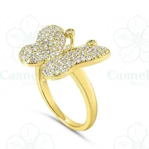 Butterfly Ring with Pave Diamond Accents in Gold Finish for Women's Fashion Jewelry