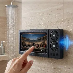 Waterproof Shower Phone Holder with Bluetooth Speaker, 360° Rotatable Touch Screen Phone Box, Wall Mount for Bathroom, Kitchen & Pool, Watching Videos & Music, Universal Smartphone Holder