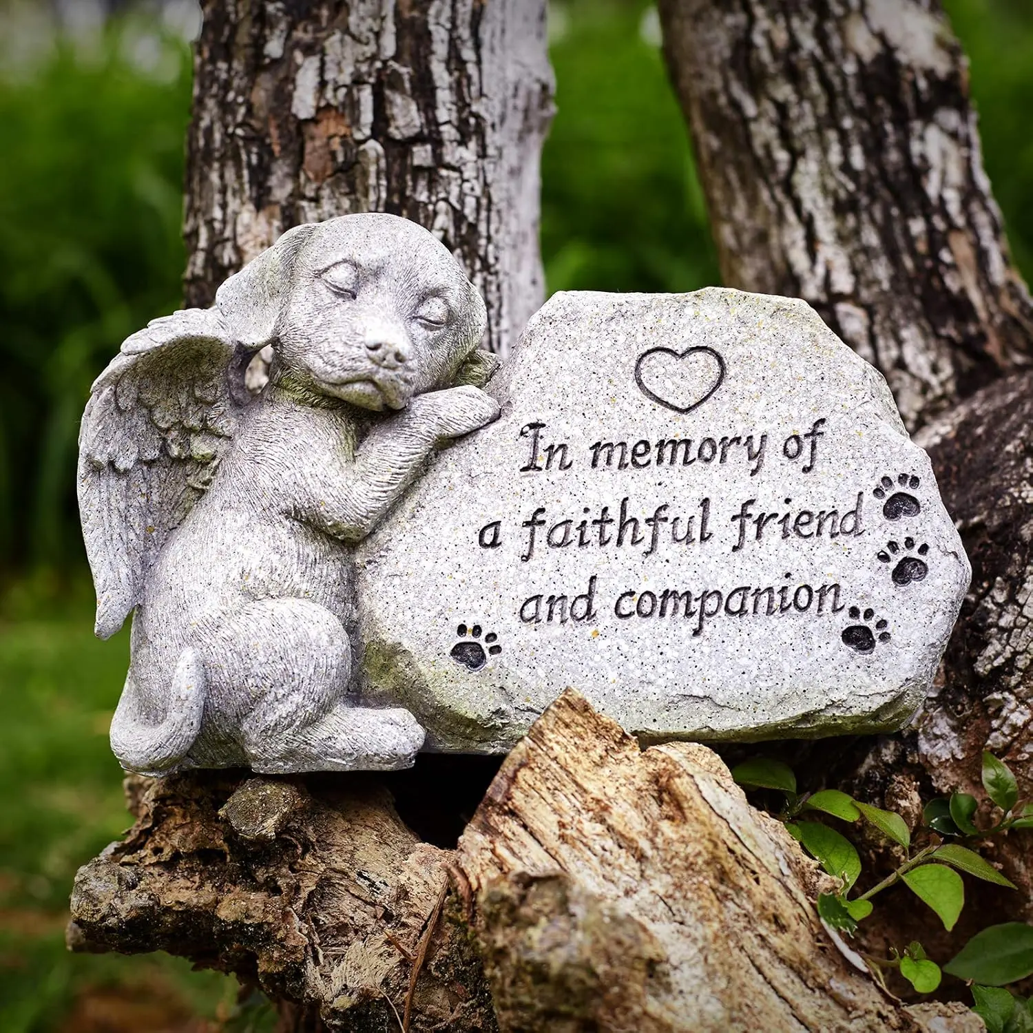 Angelic  Memorial Statue - Sleeping  Figurine, Outdoor Grave Marker, Sympathy , Antique Stone Finish, 8.86 inch