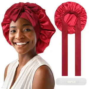 Women's Silky Double-Layer Solid Adjustable Satin Bonnet Hats, Sleeping Cap with Elastic Band, 45-Piece Shower Cap Set with Waterproof Disposable Covers,summerwins