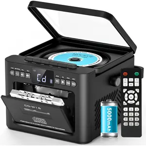 Boombox CD and Cassette Player Combo, 5000mAh Rechargable CD Player Boombox with  Receive/Transmit/FM Radio/USB/TF/AUX/Remote Control, Boom Box Cassette Player for  Outdoor