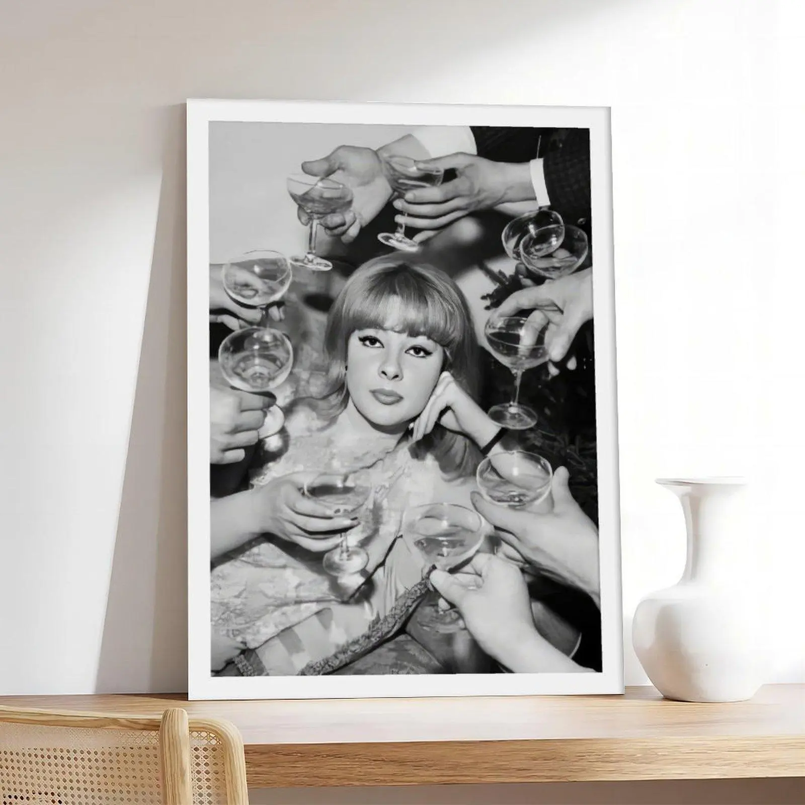 Retro Black-and-White Champagne Woman & Couple Wall Poster Print - Minimalist Modern Farmhouse Rustic Home Decor, Office Bedroom Art, Thoughtful Gift for Home Decor Lovers, Wall Decor Ideas, Neutral