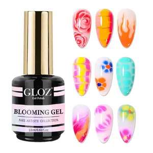 GLOZ 18ml Clear Blooming Gel Nail Polish, UV/LED Soak Off Blossom Gel with Watercolor Floral Spreading Effect for DIY Nail Art Manicure Design