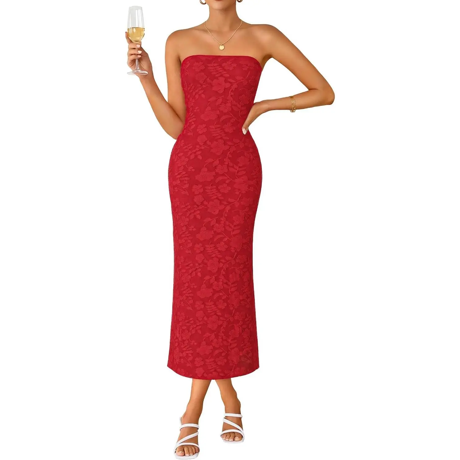 Women's Floral Strapless Bodycon Weeding Guest Dress | Off Shoulder, Beach, Semi Formal, Graduation, Cocktail Party, Bridal Shower, Engagement, Long Dresses 2026 Summer Fashion