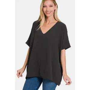 Zenana Full Size V-Neck Short Sleeve Top