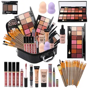 All in One Makeup Kit - 2X14 Eyeshadow Palette, Liquid Foundation, Eyeliner Pencils, Contouring Stick, Lip Gloss, 20Pcs Brushes, Waterproof, Long-Lasting, Professional Matte, for All Skin Types - Powder, Beauty Glow Set, Set