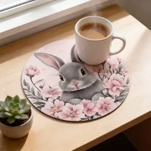 2 pieces of household Easter pattern creative design round table mats, diatom mud material kitchen drain mats, coffee coasters, living room table mats insulation mats, vase base mats, bar mats, plate mats, decorative desktop accessories