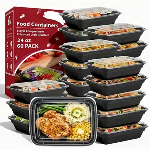 60 Pack 24 oz Meal Prep Containers , Plastic  Storage Container with ,Leakproof To Go Lunch Boxes, ,Freezer, Microwave, Dishwasher Safe Take Out Containers