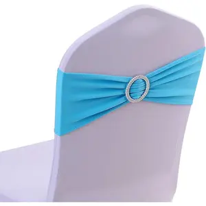 50PCS Wedding Chair Sashes with Slider - Stretch Spandex Elastic Bands for Reception, Bridal Shower Decor - Sky Blue Chair Bows (50 Count)