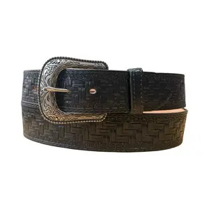 Cinto Negro Vaquero de Piel Cinto Ancho 45 mm ancho Men’s Western Style Black Embossed Leather Belt 45mm width