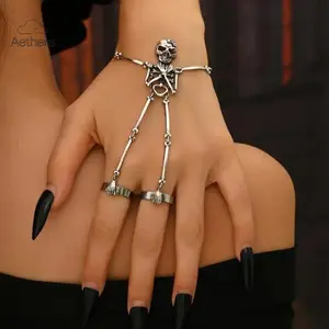 2026 New Adjustable Skeleton Hand Chain Ring, Gothic Punk Bow Heart Eyes Edgy Women’s Jewelry, TikTok Shop Thanksgiving & Christmas Deal