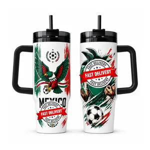 Mexico Tumbler 40oz With Handle, Football Fan Travel Mug Water Bottle
