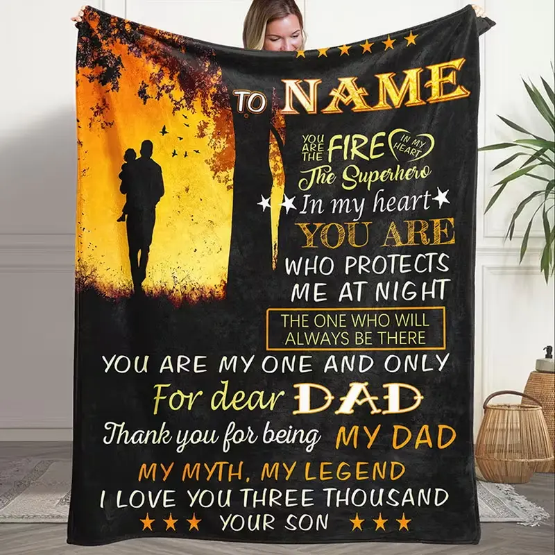 1pc Personalized Superhero Blanket - Customized Gifts for Dad, Cold-Weather Character-Inspired Message Blanket, Cozy Autumn-Winter Throw for Living Room, Christmas Gift Option, Personalized Blankets