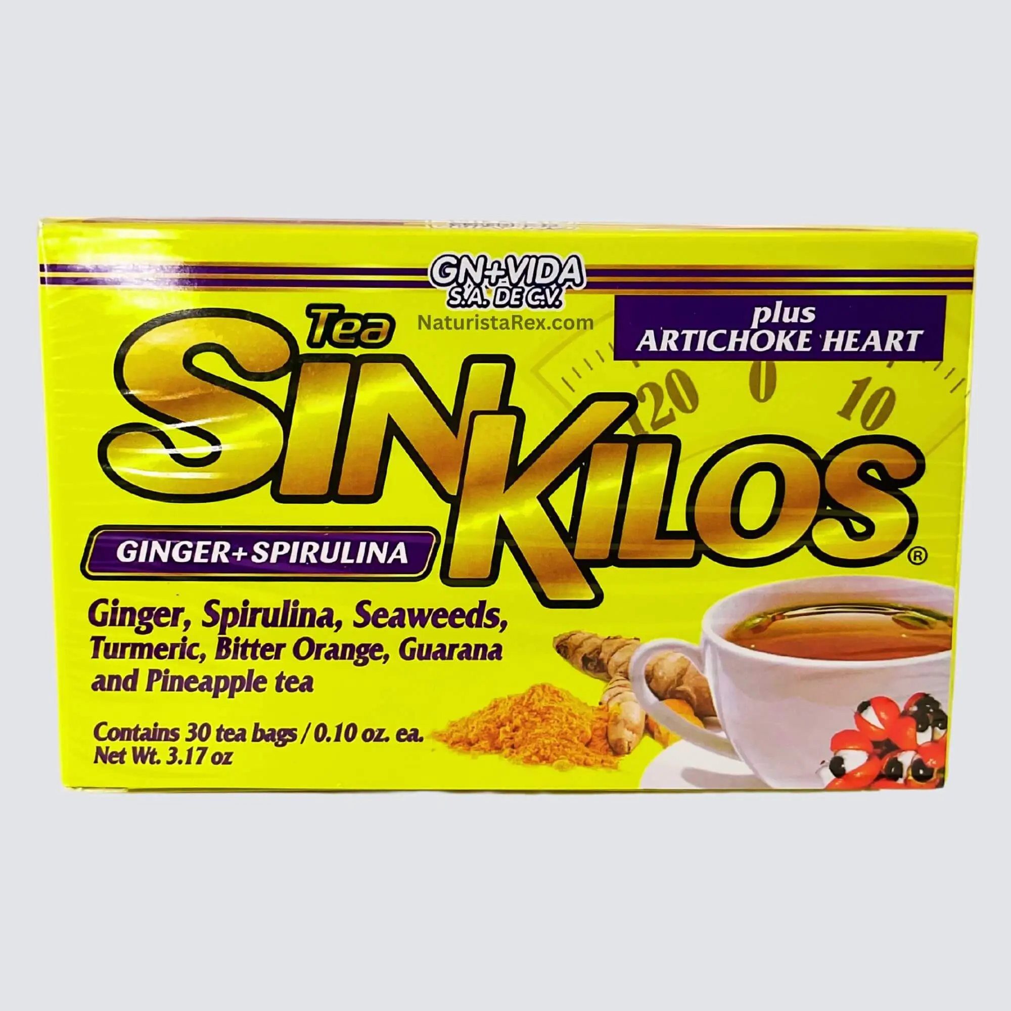 GN + Vida SinKilos Tea | Ginger, Spirulina, Seaweeds, Turmeric, Bitter Orange, Guarana and Pineapple tea Contains 30 tea bags