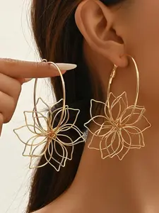 Fashionable Flower Design Hoop Earrings, Fashion Jewelry for Party, Daily Clothing Decor, Trendy All-match & Exquisite Jewelry for Birthday Gift