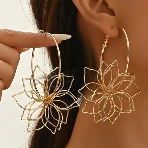 Fashionable Flower Design Hoop Shape Earrings, High Quality Fashion Jewelry for Party, Daily Clothing Decor, Trendy All-match & Exquisite Jewelry for Birthday Gift, Hoops Shape Earrings, Fashionable Jewelry Accessories