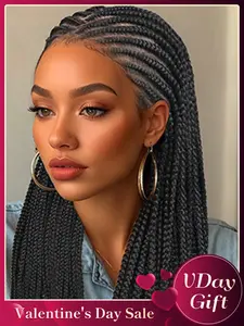 Handmade Full Lace Synthetic Cornrow Braid Synthetic Material Wigs, Long Straight Hair, 34 Inch Women's Knotless Braided Wig for Party and Daily Use, African Cornrows Braids, Box Braids