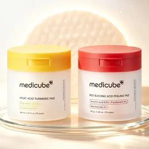 Medicube 2-in-1 Clarifying & Soothing Toner Pads Set Kojic Acid Turmeric Glycolic Acid Pad Red Succinic Acid Panthenol Salicylic Niacinamide Exfoliating Facial Peel Pads Complete Korean Skincare Bundle