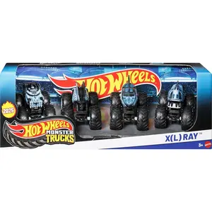 Monster Trucks, 4-Pack of 1:64 Scale Toy Trucks, Set of 4 X-Ray-Themed Vehicles, Giant Wheels, Favorite Characters & Cool Designs