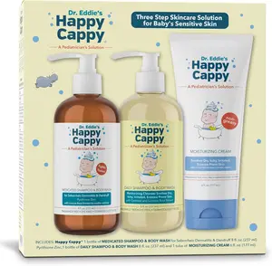 Dr. Eddie's Happy Cappy 3-Step Skincare Bundle – Baby Shampoo & Body Wash, Eczema Lotion, Cradle Cap Cream | Kids & Toddlers, Moisturizing, Dermatologist Tested, Fragrance-Free