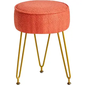 Teddy Velvet Round Footrest Stool Ottoman, Makeup Vanity Stool Side Table, Velvet Dressing Table Seat, Pouf Couch Stool, for Living Room Bedroom, Orange WBD009J