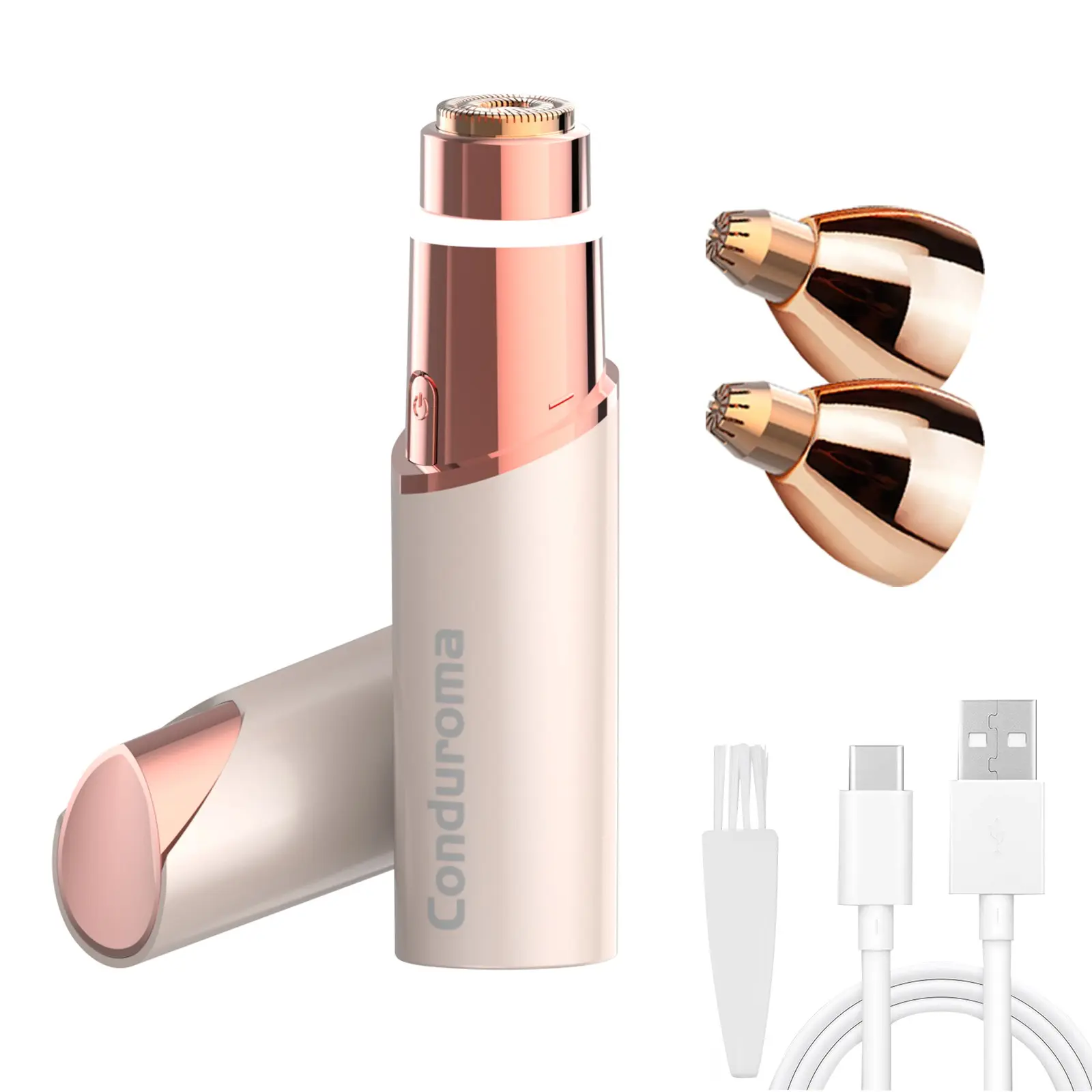 Conduroma Women’s Portable 3-in-1 Nose Hair Trimmer – Facial & Eyebrow Hair Remover, Hair Removal Solution, 18K Gold-Plated Electric Razor with Double Ring Blades and Ring LED Light, Ideal Gift for Girlfriend or Mom, USB Rechargeable Trimmer