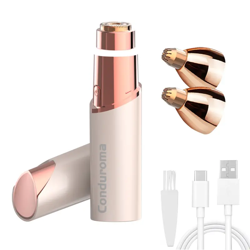 Conduroma Women's Portable 3-in-1 Nose Hair Trimmer – Facial & Eyebrow Hair Remover, Cordless Nose Trimmer, 18K Gold-Plated Electric Razor with Double Ring Blades and Ring LED Light, Ideal Gift, USB Rechargeable Trimmer