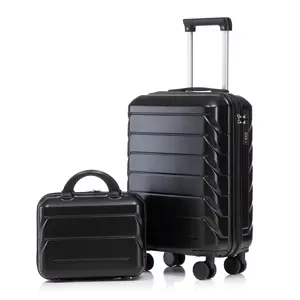 14+20 inch ABS luggage 2-piece set, 360 °   rotating wheels push smoothly, password lock anti-theft, 14 inch makeup packaging is just right for makeup, suitable for short/long distance business trips, with high appearance and durability