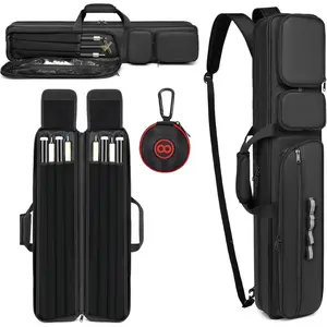 4x4 Pool Cue Case, Pool Stick Cue Bag with Hidden Backpack Strap, Holds 4 Butts and 4 Shafts, Billiard Pool Cue Carrying Case with Large Front Accessory Pockets and 1 Cue Ball Case
