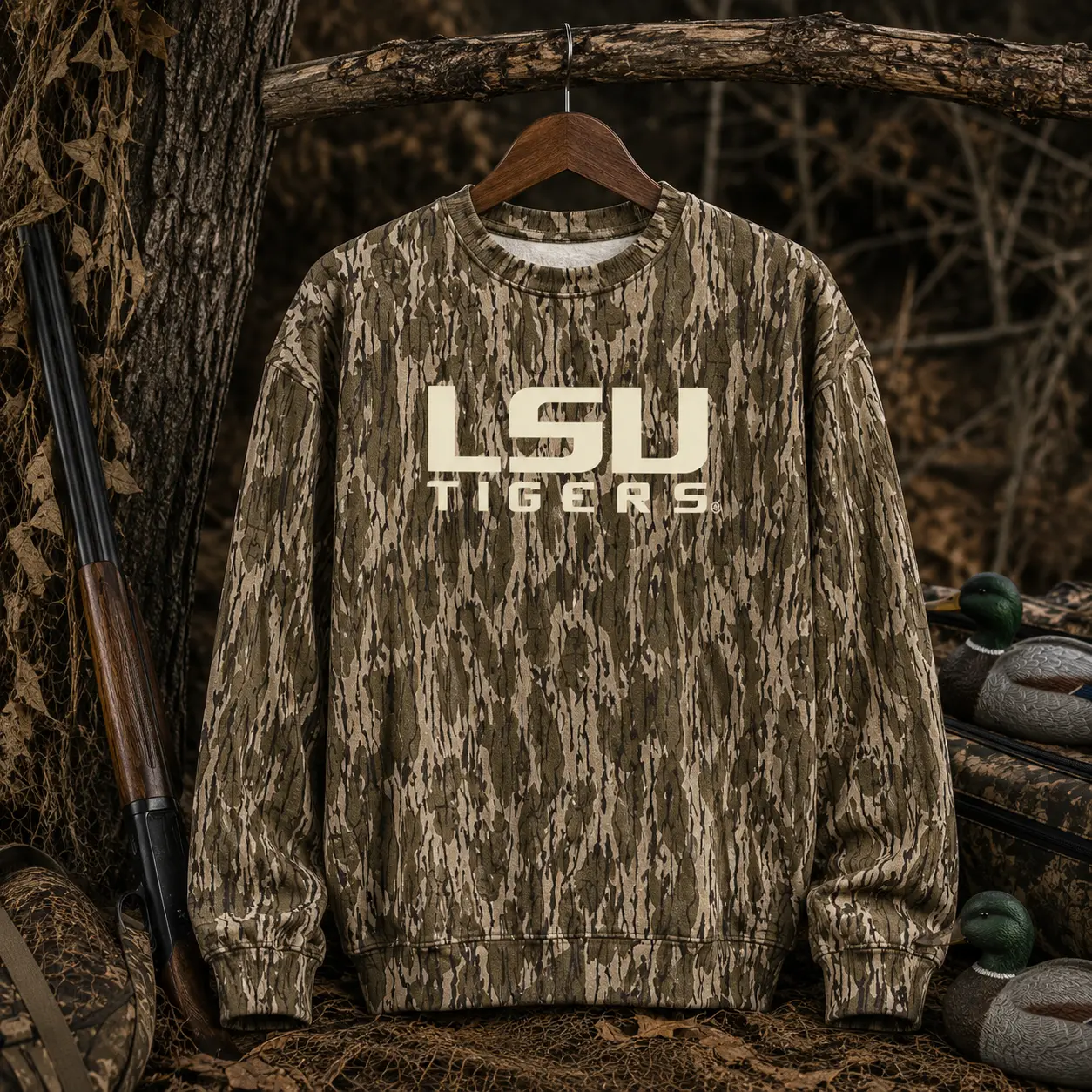 Mossy Oak Bottomland Sweatshirt ORIGINAL BOTTOMLAND LSU Tigers Hoodie Hooded Sweater Outdoor Hunting Pullover Soft Durable Camouflage Sweatshirt Gift for Men - Menswear