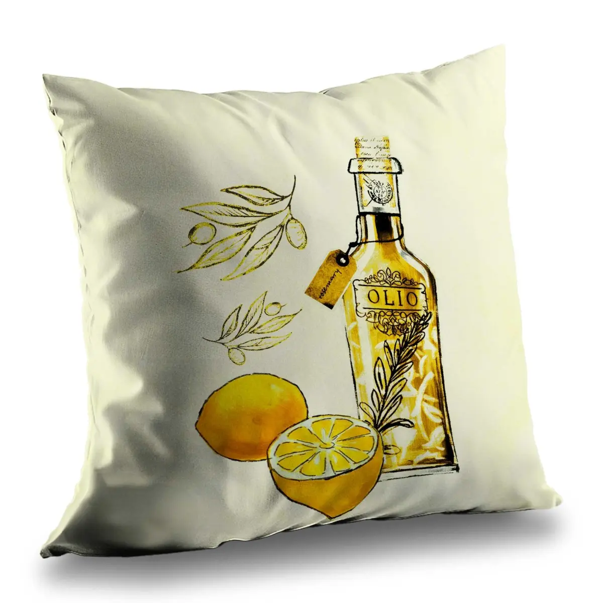 Begin Home Decor C1PT181878IUHD 18 x 18 in. Olive Oil & Lemons Throw Pillow - Yellow Gastronomy Decor
