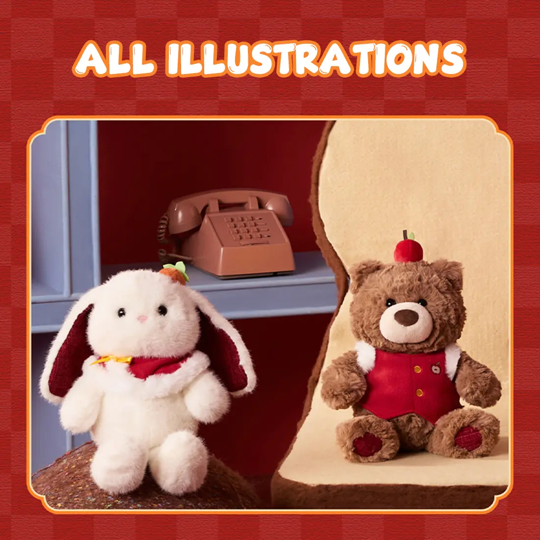 MINISO Gifford Bear Apple Vest Plush | 30cm Cute Red Vest Teddy Bear | Soft Aesthetic Room Decor | Sweet Holiday & Birthday Gift for Kids and Friends