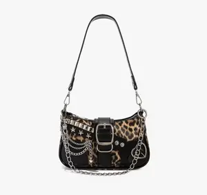 Black Y2K leopard shoulder bag