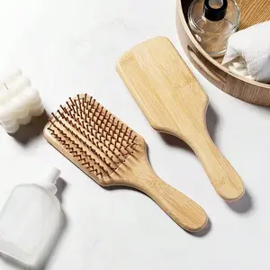 Massage Bamboo Wood Comb, Large Square Board Hairbrush, Health Care Brush, Handbag Gift, Cushion Comb, Beauty Tool